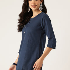 Elegant Short Kurti for Women –Button Detailing & 3/4 Sleeves | Round Neck |