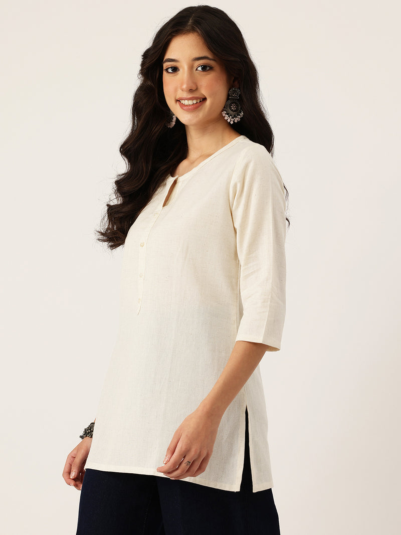 Elegant Short Kurti for Women –Button Detailing & 3/4 Sleeves | Round Neck |