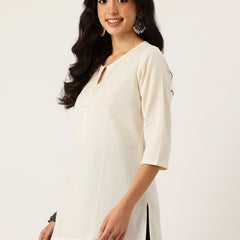 Elegant Short Kurti for Women –Button Detailing & 3/4 Sleeves | Round Neck |