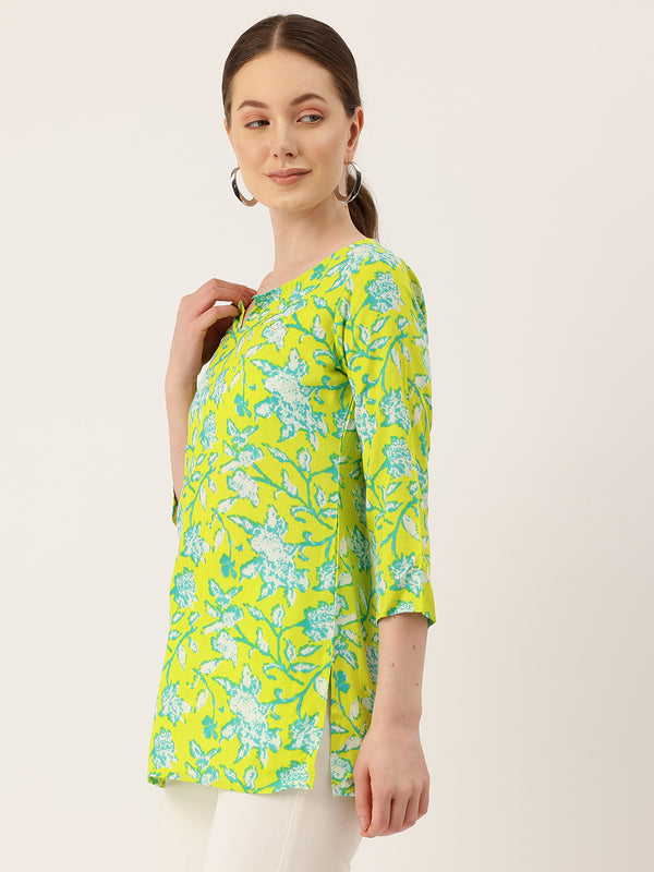 3/4 Sleeve Round Neck Vcut top Green3 Colour