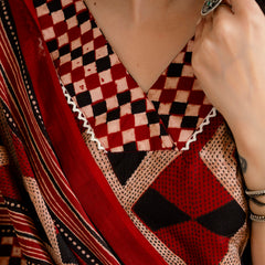 Bordered V-Neck 3-Piece Kurta Set with Ankle-Length Pants & Full-Length Dupatta (M–XXL)