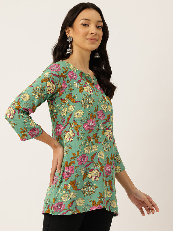 3/4 Sleeve Round Neck Vcut top Green2 Colour