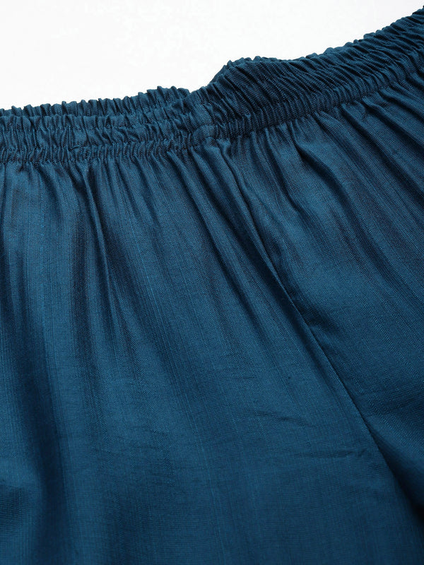 Blue Women's Embroidered Co-ord Set - Viscose Fabric Sleeveless Shirt and Pant