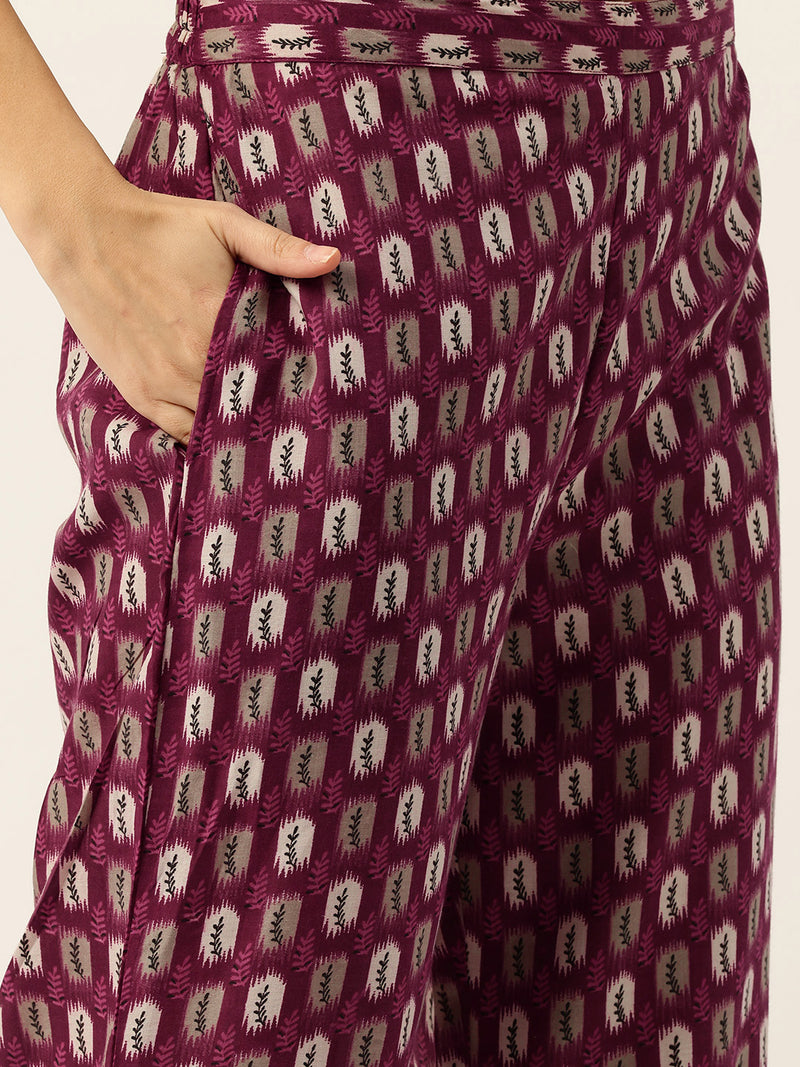 Round V-Cut Neck 3-Piece Kurta Set with Ankle-Length Pants & Full-Length Dupatta (Size S-XXL).