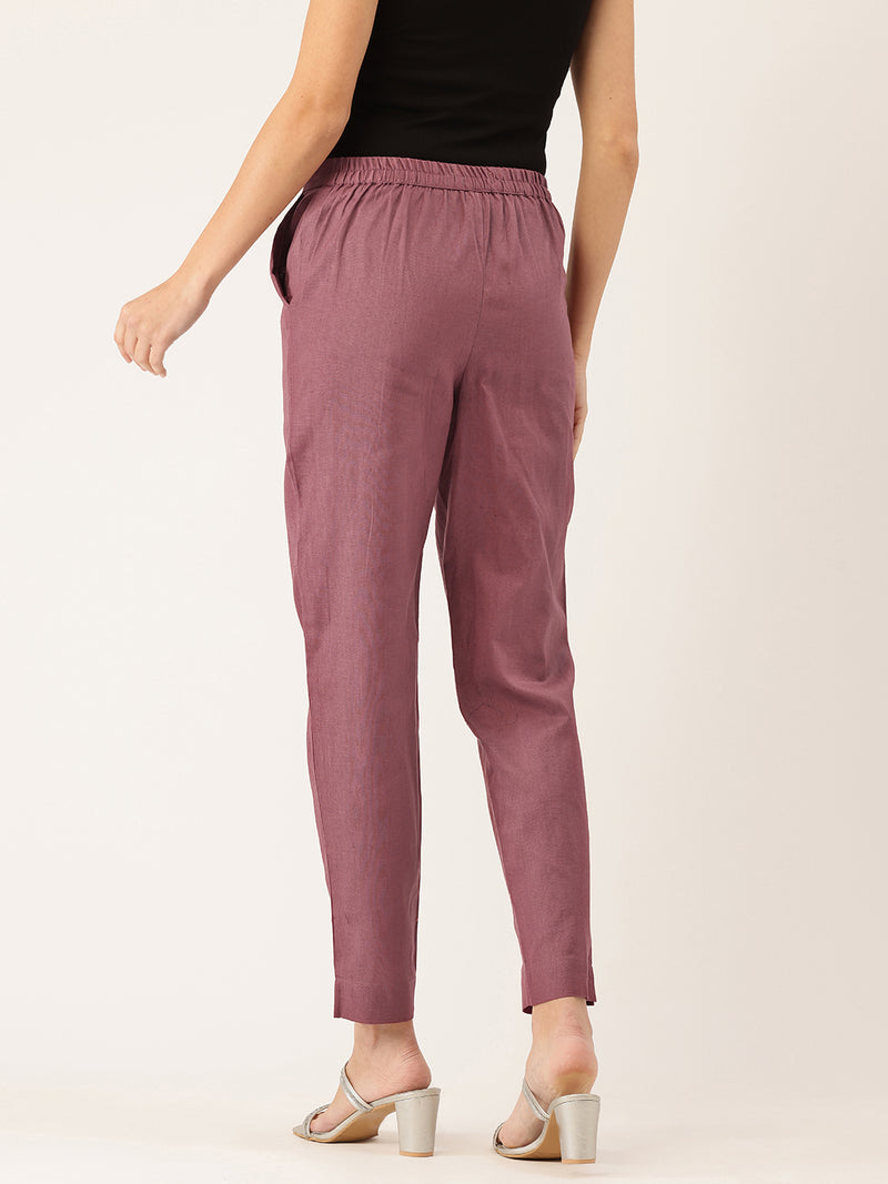 Women's Cotton Pants - Double Pockets, Adjustable Waist, and Ankle-Length Fit