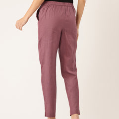 Women's Cotton Pants - Double Pockets, Adjustable Waist, and Ankle-Length Fit