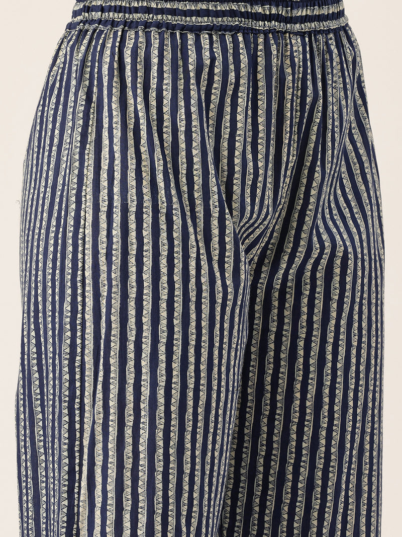 Bodered V-Neck 3-Piece Kurta Set with Ankle-Length Pants & Full-Length Dupatta (Size S-XXL).