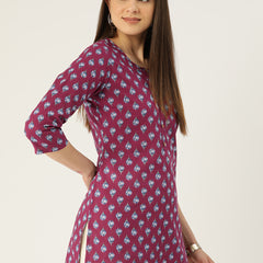 Floral Print 4 Button Straight Kurti