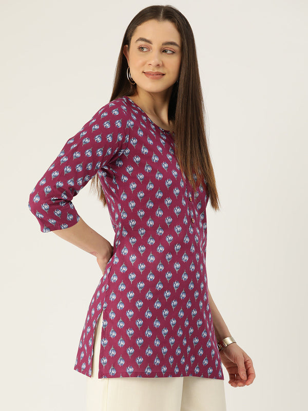Floral Print 4 Button Straight Kurti