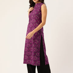 Women’s Pure Cotton Angrakha Kurti with Floral Print | 3/4 Sleeves | Adjustable Side Tie | Sizes S–XXL