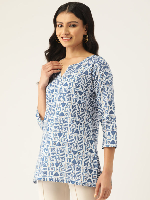 Cotton Printed V-Neck Short Kurti