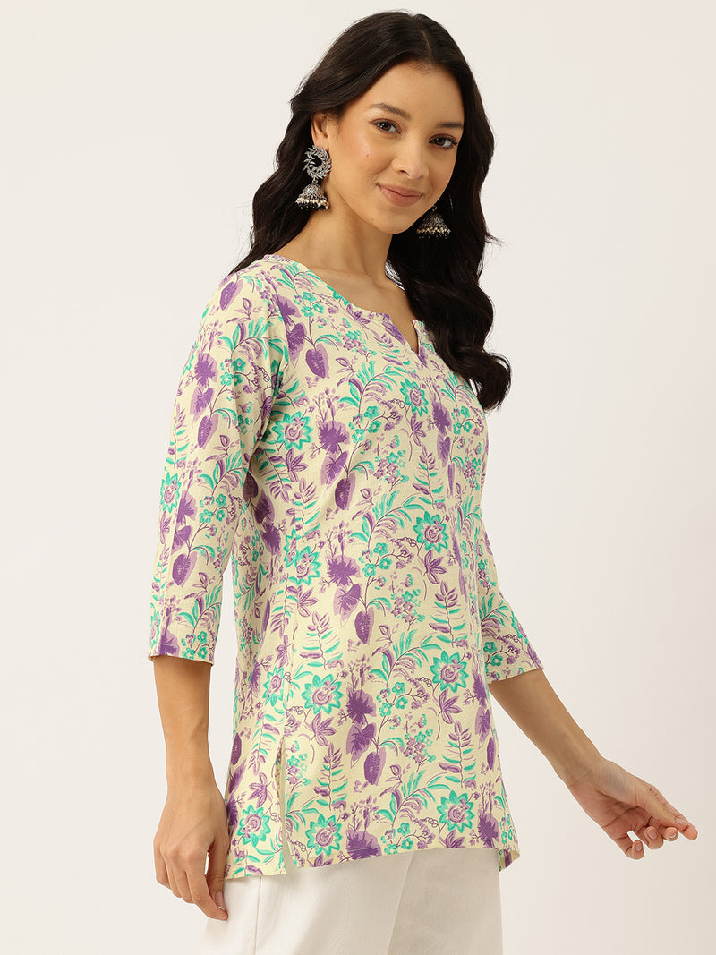 3/4 Sleeve Round Neck Vcut top White1 Colour