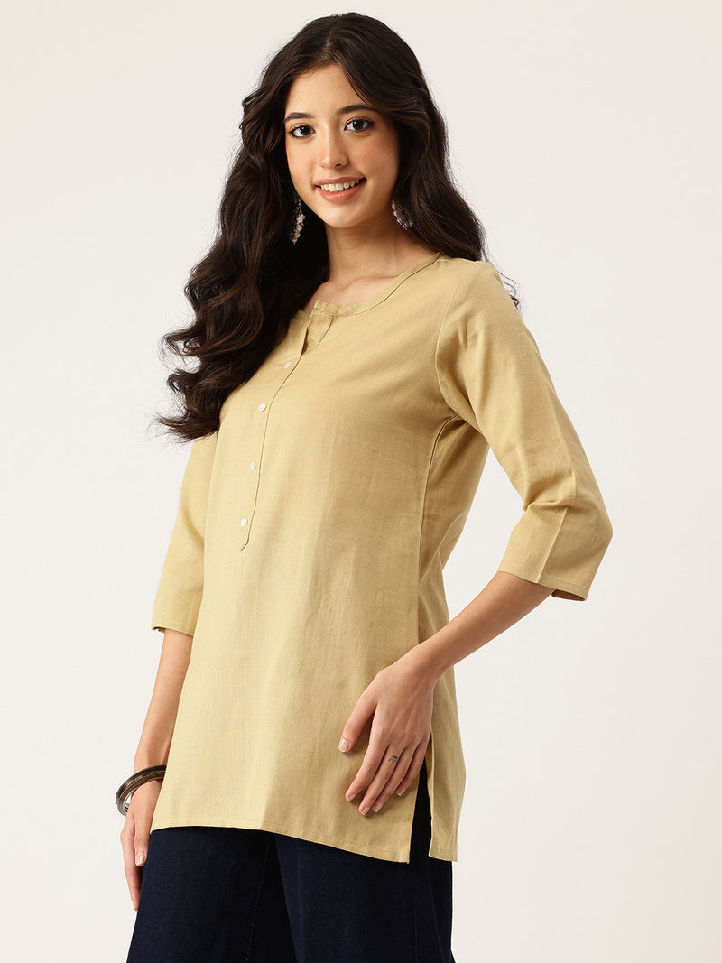 Elegant Short Kurti for Women –Button Detailing & 3/4 Sleeves | Round Neck |