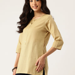 Elegant Short Kurti for Women –Button Detailing & 3/4 Sleeves | Round Neck |