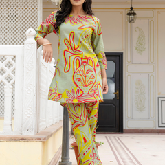 Green Breezy Printed Cotton Co-Ord Set for Comfortable All-Day Wear