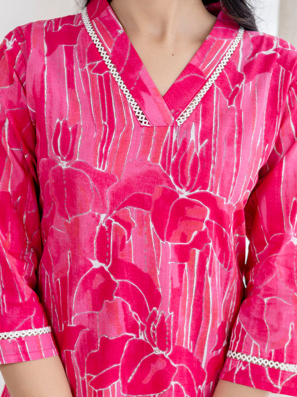 Elegant Ethnic Printed Cotton Straight Kurta with V-Neckline