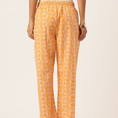 Yellow Women Pure Cotton Paisley Printed Palazzo Pants | Elastic Waist | Wide Leg