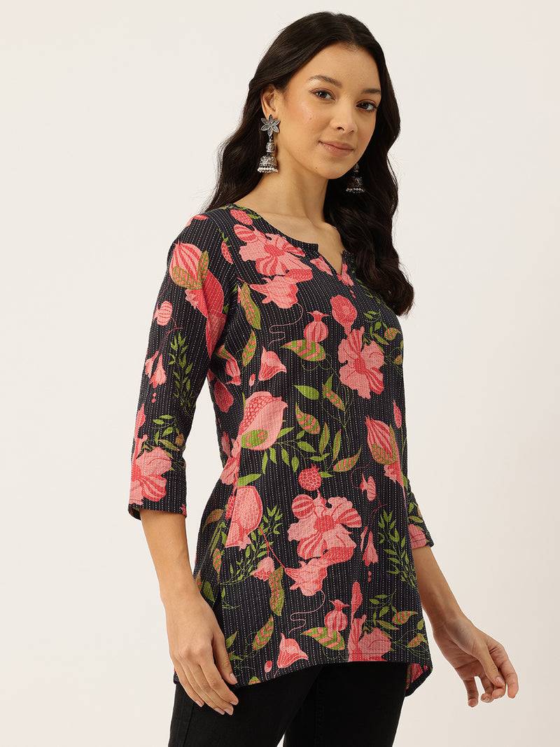 3/4 Sleeve Round Neck Vcut top Black2 Colour