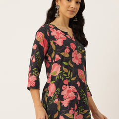 3/4 Sleeve Round Neck Vcut top Black2 Colour