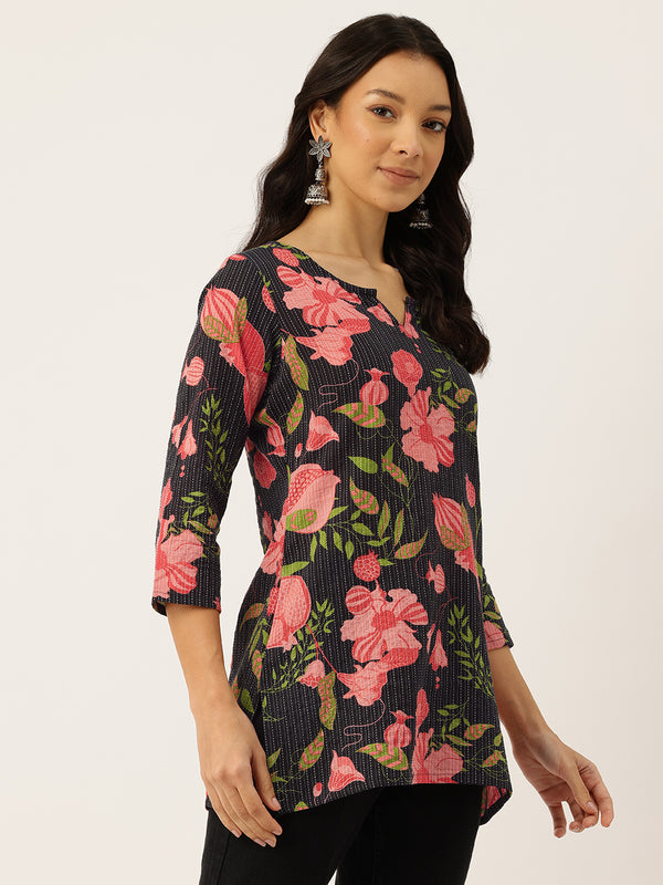 3/4 Sleeve Round Neck Vcut top Black2 Colour