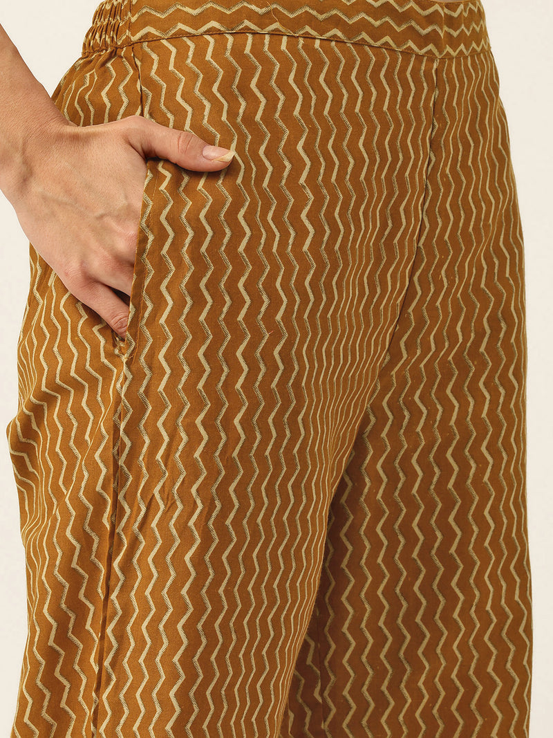Round V-Cut Neck 3-Piece Kurta Set with Ankle-Length Pants & Full-Length Dupatta (Size S-XXL).