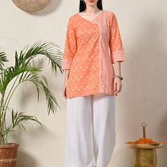 White White Embroidered Cotton Palazzos–Elastic Waist & Ankle-Length with Side Pocket