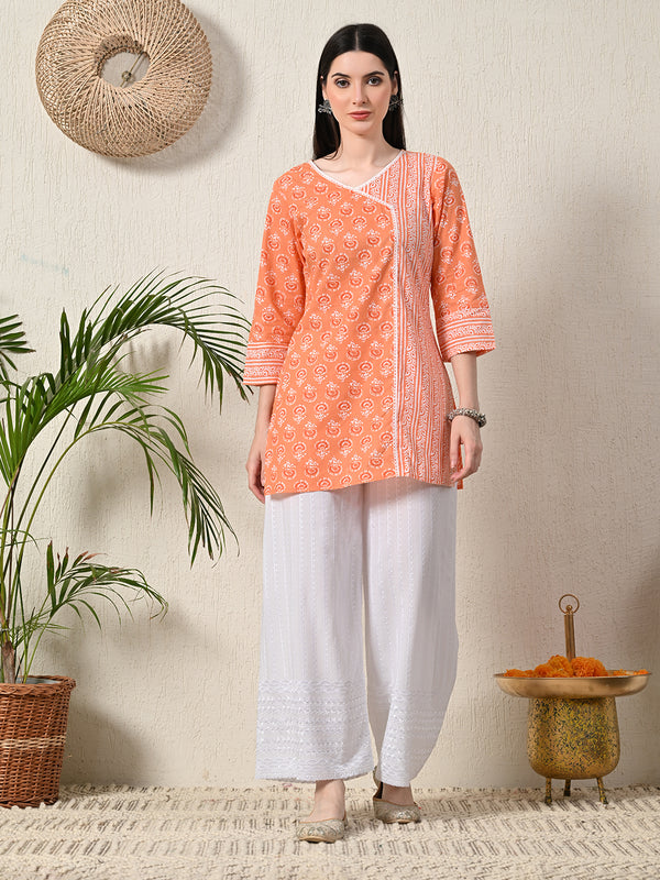 White White Embroidered Cotton Palazzos–Elastic Waist & Ankle-Length with Side Pocket