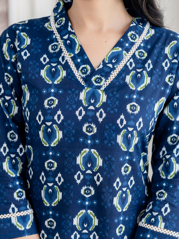 Elegant Ethnic Printed Cotton Straight Kurta with V-Neckline