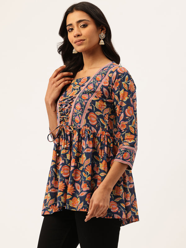 Princess Cut Top for Women - 3/4 Sleeves with Front Drawstrings