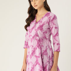 Floral Print Angrakha 3\4 Sleeves Flared Kurti