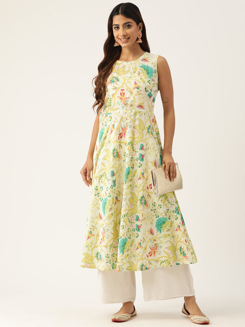 Cotton Printed Sleeveless A-Line Flared Kurti