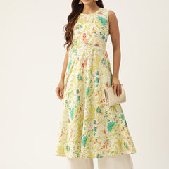 Cotton Printed Sleeveless A-Line Flared Kurti