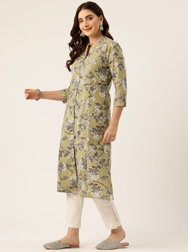 Elegant A-Line Long Kurta for Women - Mandarin Collar with Button Detailing