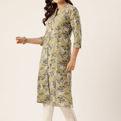 Elegant A-Line Long Kurta for Women - Mandarin Collar with Button Detailing