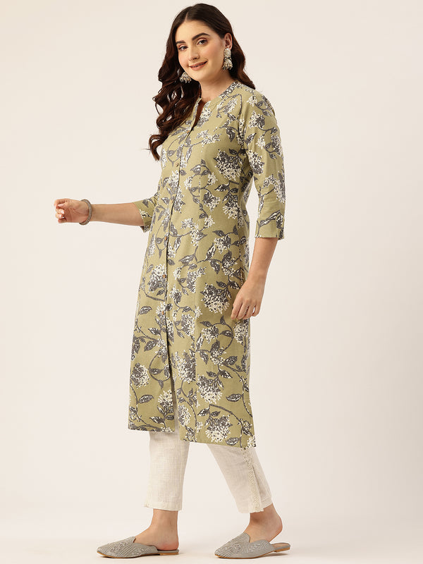 Elegant A-Line Long Kurta for Women - Mandarin Collar with Button Detailing