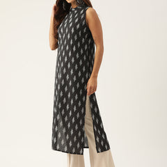 Women’s Pure Cotton Angrakha Kurti with Floral Print | 3/4 Sleeves | Adjustable Side Tie | Sizes S–XXL