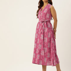 Floral Wrap Angrakha Dress – Lightweight Sleeveless Cotton Perfection
