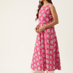 Cotton Printed Sleeveless A-Line Flared Kurti