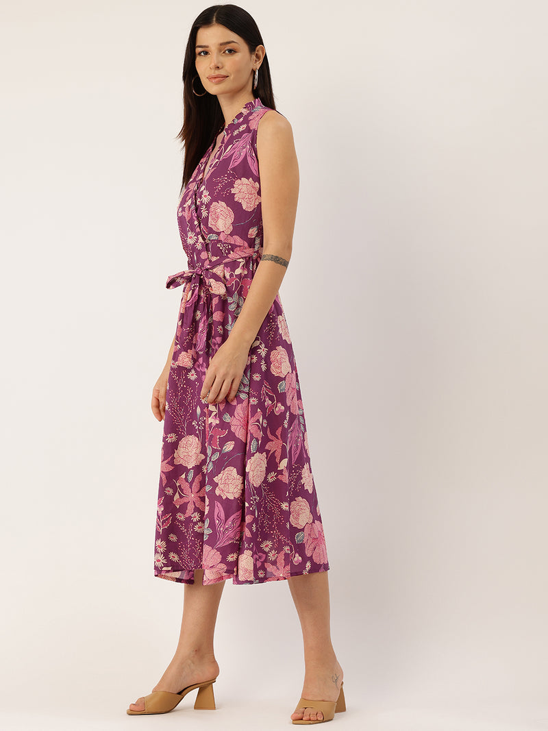 Floral Wrap Angrakha Dress – Lightweight Sleeveless Cotton Perfection