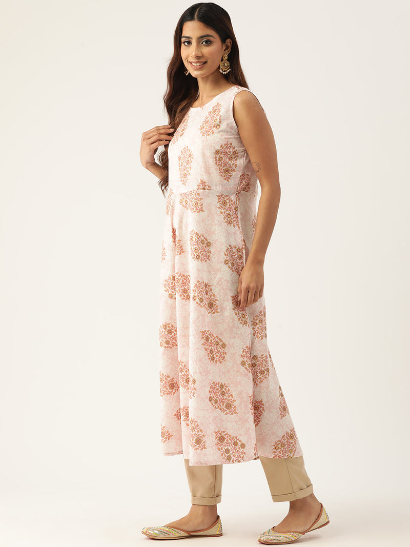 Cotton Printed Sleeveless A-Line Flared Kurti