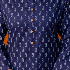 Chic Printed Short Kurti with Round Neck & 3/4 Sleeves