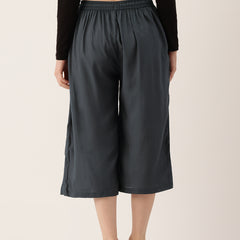 Women's Culottes | Calf-Length Pants with Double Pockets & Elastic Waistband