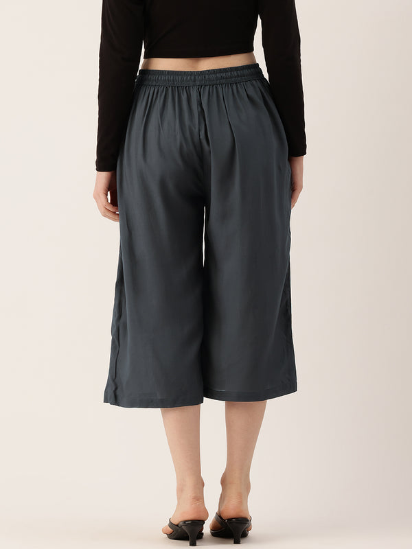 Women's Culottes | Calf-Length Pants with Double Pockets & Elastic Waistband