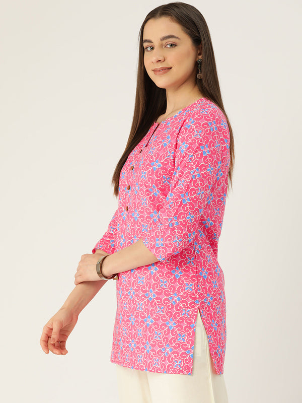 Floral Print 4 Button Straight Kurti