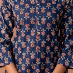 Chic Printed Short Kurti with Round Neck & 3/4 Sleeves