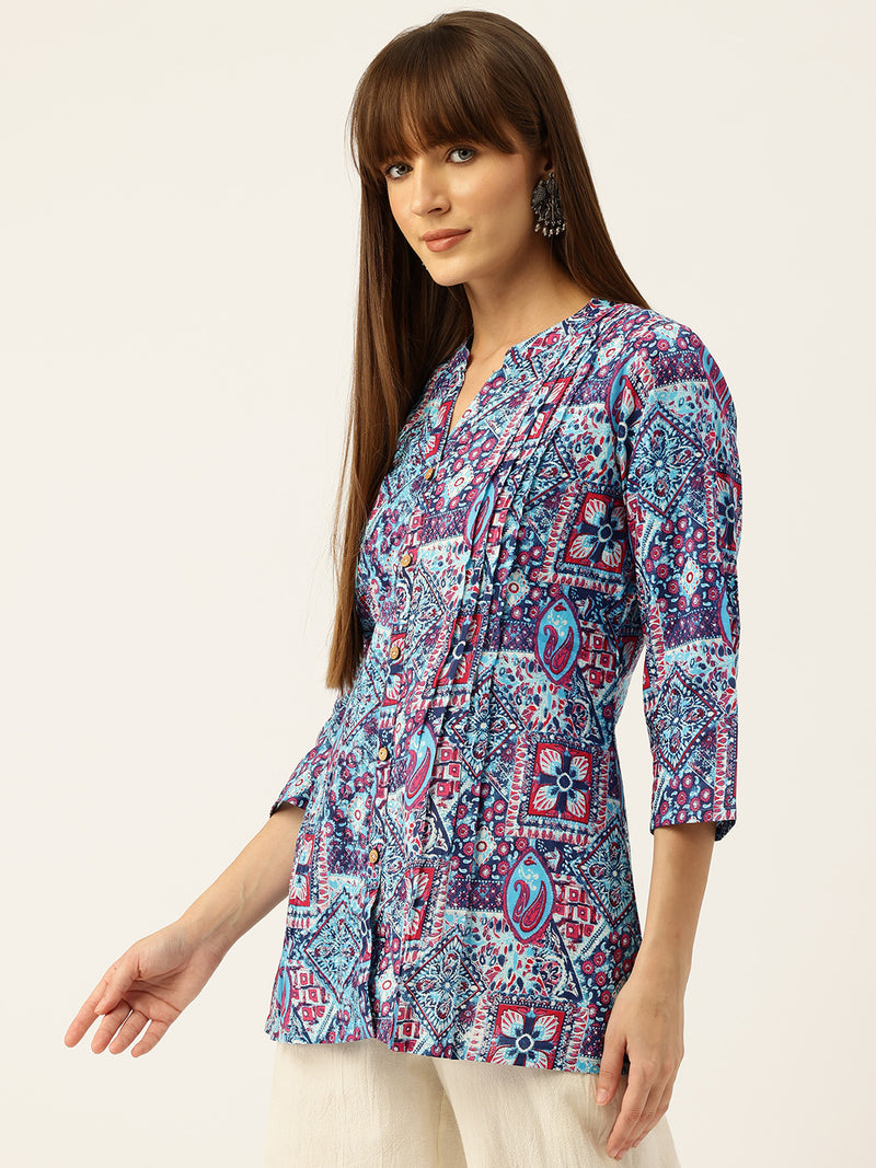 Elegant Mandarin Collar Printed Tunic – Stylish & Comfortable, Sizes