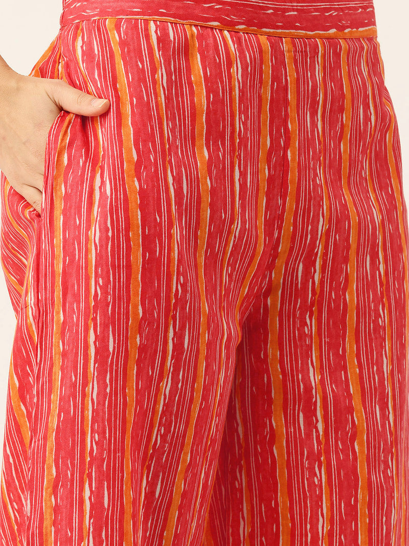 Bordered V-Neck 3-Piece Kurta Set with Ankle-Length Pants & Full-Length Dupatta (Size S-XXL).