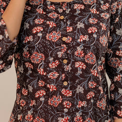 Chic Printed Short Kurti with Round Neck & 3/4 Sleeves