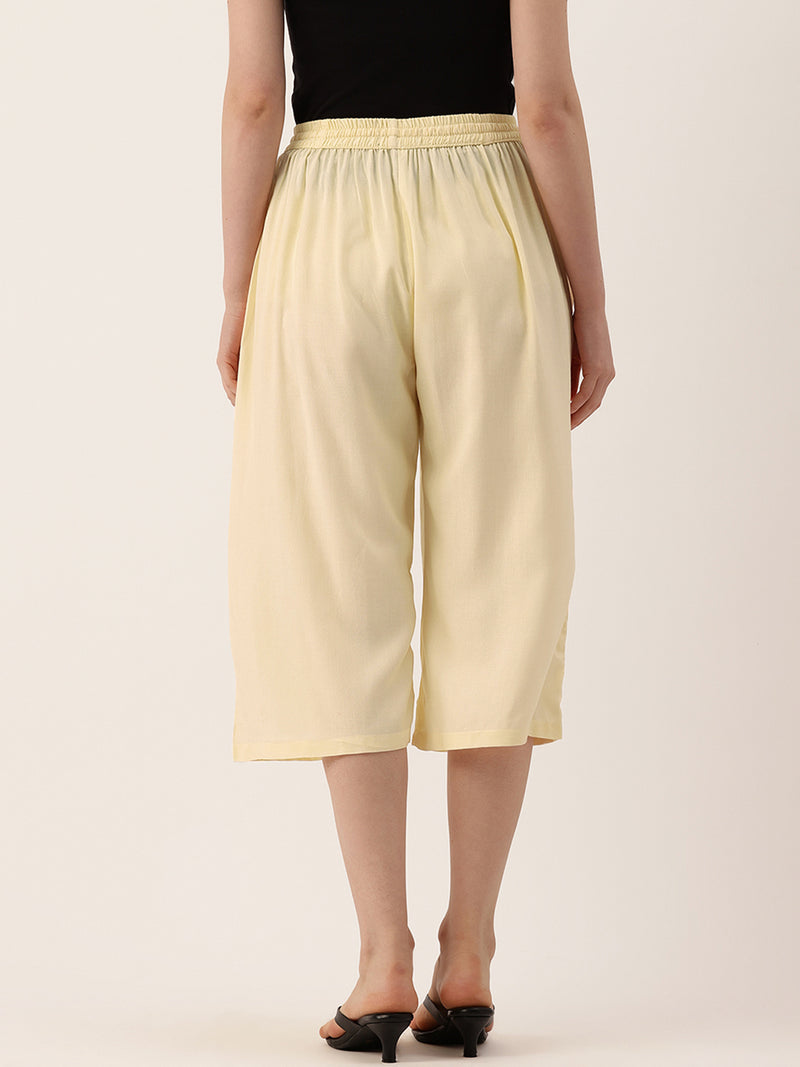 Women's Culottes | Calf-Length Pants with Double Pockets & Elastic Waistband