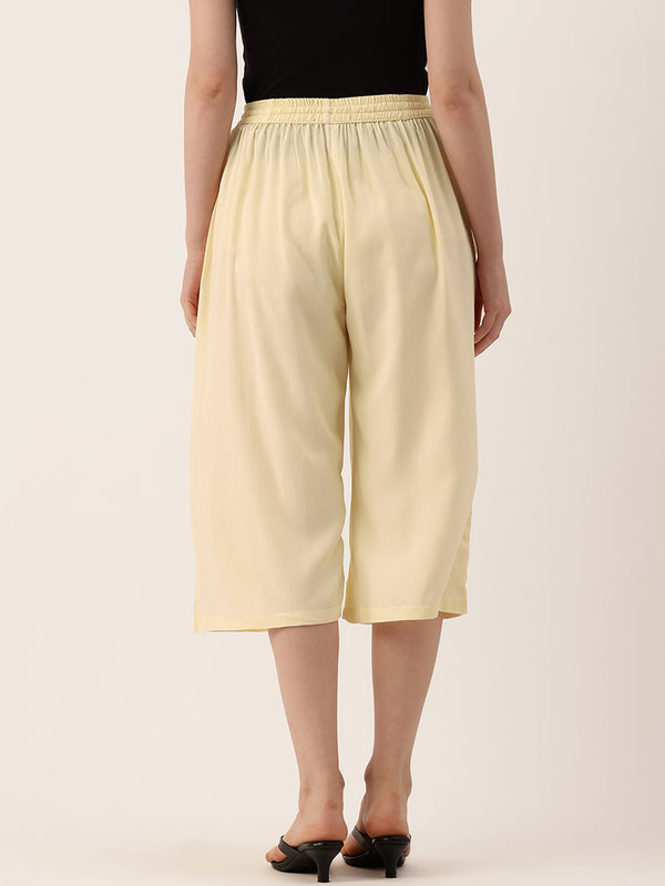 Women's Culottes | Calf-Length Pants with Double Pockets & Elastic Waistband